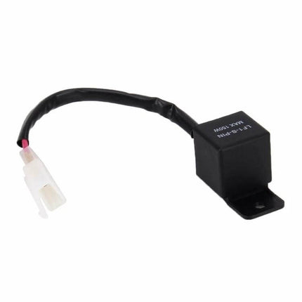 Universal 2-Pin Motorcycle LED Flasher Relay for Turn Signals compact black relay with wire and white 2-pin connector for LED turn signals