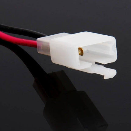 Universal 2-Pin Motorcycle LED Flasher Relay for Turn Signals white 2-pin connector with red and black wires close-up