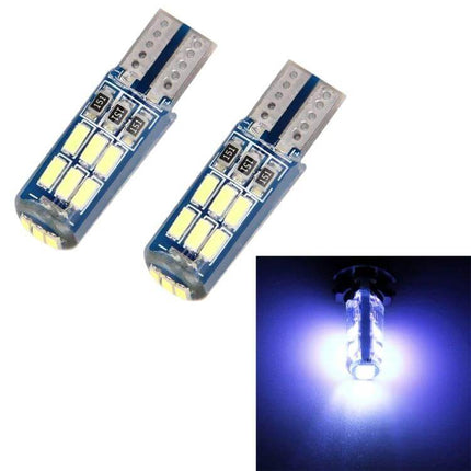 T10 LED Car Bulb for Reading Lamp 7500K Cool White, 2 Pack - dual T10 wedge interior bulbs showing cool white 7500K light in dome/map lamp