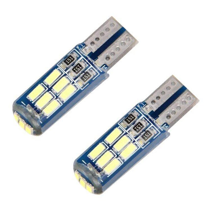 T10 LED Car Bulb for Reading Lamp 7500K Cool White, 2 Pack - close-up of two T10 wedge LED bulbs for interior dome and map lights