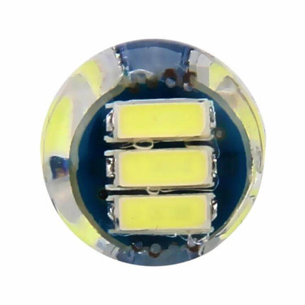 T10 LED Car Bulb for Reading Lamp 7500K Cool White, 2 Pack close-up of three SMD LEDs in T10 wedge interior light