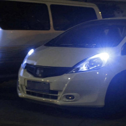 T10 LED Car Bulb for Reading Lamp 7500K Cool White, 2 Pack installed in car interior reading lamp showing cool white 7500K glow
