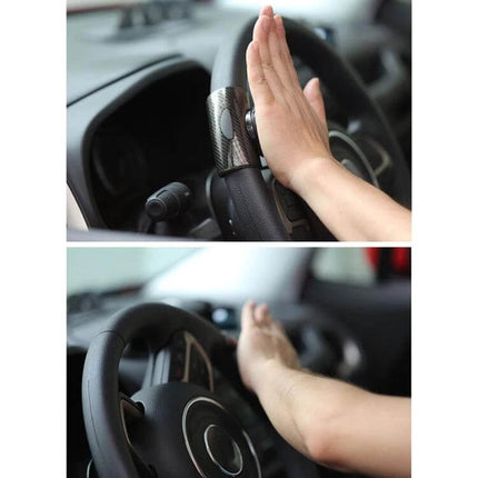 Universal Car Steering Wheel Spinner Knob for Easy Driving installed on steering wheel showing hand use for parking and tight turns