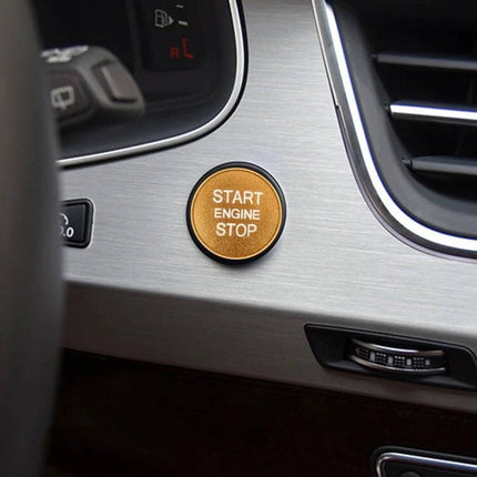 Aluminum Alloy Decorative Trim for Audi Start Button installed on brushed dashboard around gold start engine stop button