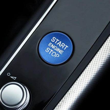 Aluminum Alloy Decorative Trim for Audi Start Button fitted around blue START ENGINE STOP button, sleek dashboard upgrade