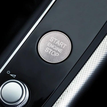 Aluminum Alloy Decorative Trim for Audi Start Button installed around silver START ENGINE STOP button, lightweight brushed finish