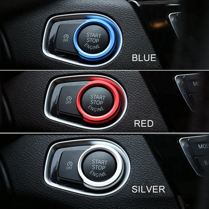 BMW Aluminum Alloy Engine Start Key Button Trim Decoration - blue red silver rings for BMW start stop button interior upgrade