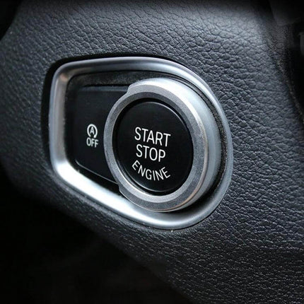 BMW Aluminum Alloy Engine Start Key Button Trim Decoration - silver start stop button trim on BMW dashboard, lightweight aluminum alloy accent