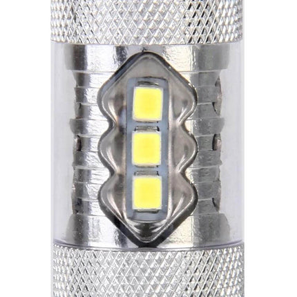 Car LED Reversing Lights Pair For Turn Signals Everyday Use - close-up of compact silver LED bulb with three yellow SMD chips, easy-install rear signal lamp
