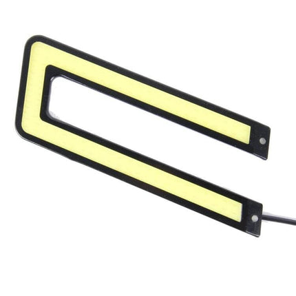 Alt Tag: 2 Pack COB Car DRL Daytime Running Lights For Daytime Visibility slim white and yellow LED strips for enhanced daytime and fog visibility