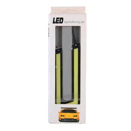 2 Pack COB Car DRL Daytime Running Lights For Daytime Visibility - packaged LED white and yellow COB strips for improved daytime visibility