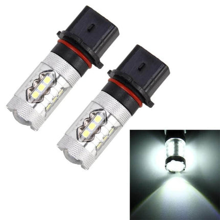 Car Fog Lights White LED 2-Pack For All-Weather Driving - P13W base 16-LED plug-and-play fog light bulbs, bright white illumination for fog rain snow