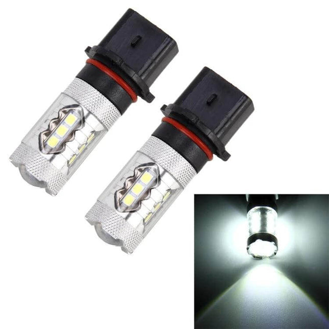 Car Fog Lights White LED 2-Pack For All-Weather Driving - P13W base 16-LED plug-and-play fog light bulbs, bright white illumination for fog rain snow