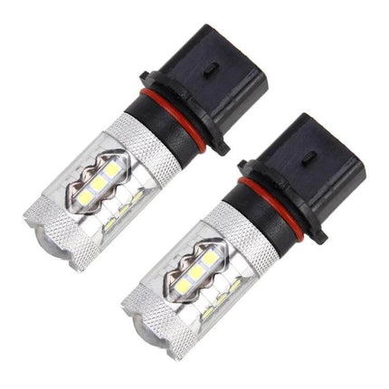 Car Fog Lights White LED 2-Pack For All-Weather Driving - P13W base 16-LED bulbs, plug-and-play fog light replacement for improved visibility