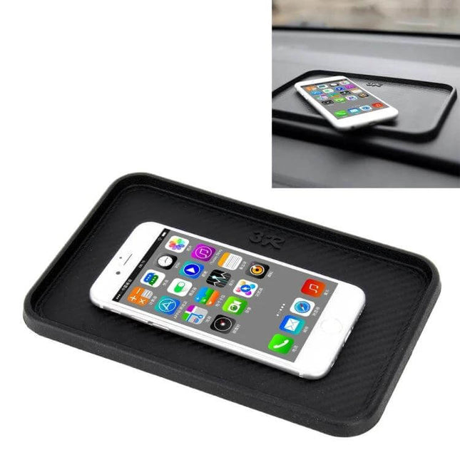 Multi-Purpose Car Dashboard Anti-Slip Mat for Securing Devices holding smartphone and sunglasses securely on dashboard without residue