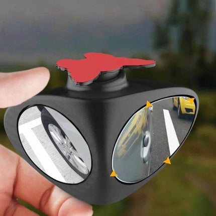 Right Side Blind Spot Assistant Mirror for Cars in Black and White - compact dual-lens car blind spot mirror mounted on lower side mirror