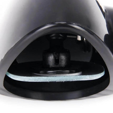 Right Side Blind Spot Assistant Mirror for Cars in Black and White mounted on lower left mirror showing swivel ball joint and adhesive pad