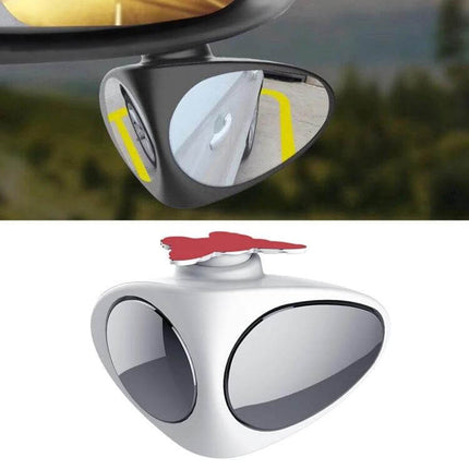 Right Side Blind Spot Assistant Mirror for Cars in Black and White mounted on lower left side mirror to improve front wheel visibility
