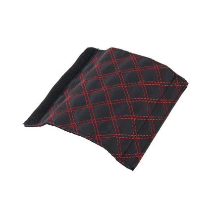 Red and White Car Hand Brake Shift Knob Cover Set - black quilted cover with red stitching for handbrake and shift knob, durable interior upgrade