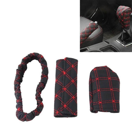 Red and White Car Interior Protection Cover Set for Gear - red/black stitched gear shift cover set with adhesive soft nap