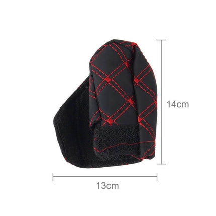 Red and White Car Interior Protection Cover Set for Gear – red/black stitched gear shift cover, double-sided adhesive cloth, 13x14cm
