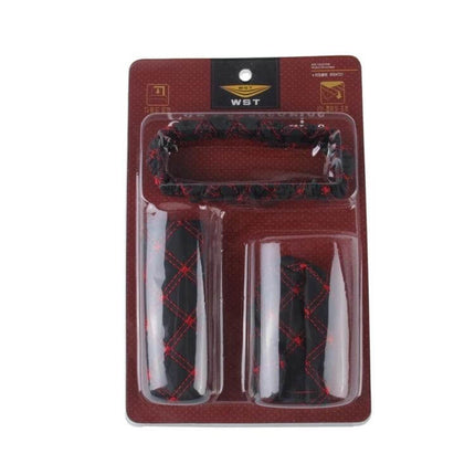 Red and White Car Interior Protection Cover Set for Gear - red/black plaid gear shift cover set with adhesive cloth and soft nap