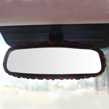 Red and White Car Interior Protection Cover Set for Gear fitted on rearview mirror edge to protect and enhance interior with non-slip soft nap