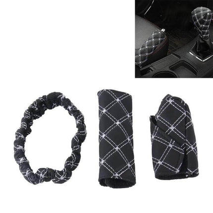 Red and White Car Interior Protection Cover Set for Gear - black quilted set for gear shift with double-sided adhesive cloth