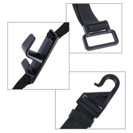 Shunwei Adjustable Car Headrest Hook for Hanging Bags and Groceries – black ABS hook and strap showing adjustable buckle and S-shaped hook for car headrest