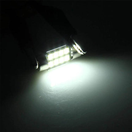 Car Dome Lamp LED Reading Light 31mm For Vehicle Interior - illuminated 31mm aluminum LED dome reading light shown casting bright white cabin light