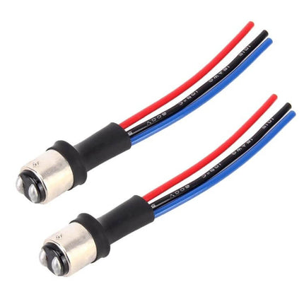 Car Bulb Holder Base with Wire for 1157 Bay15D Bulbs — pair of wired 1157/BAY15D sockets with red black blue leads for LED replacement