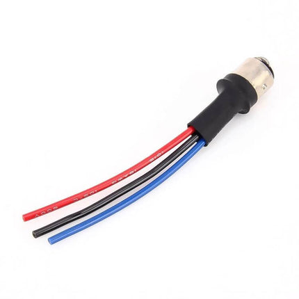 Car Bulb Holder Base with Wire for 1157 Bay15D Bulbs - black rubber socket with red black blue wires for 1157/BAY15D LED replacements