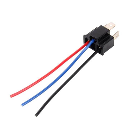 H4 Bulb Holder Base With Wire for Headlight Installation - black adapter with red blue black wires for secure bulb fit