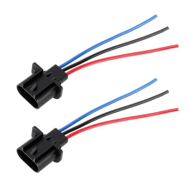1 Pair H13 Bulb Holder Base Socket With Wire For Car Headlights, two black H13 sockets with red, blue, and black wires for secure LED/headlight connection