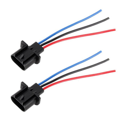 1 Pair H13 Bulb Holder Base Socket With Wire For Car Headlights - black plastic sockets with red, blue, black wires, fits H13 bulbs, secures LED upgrades