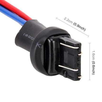 T20 7443 Bulb Holder Base Socket With Wire For Car Lights, black T20/7443 socket with red and blue wires, 2.2cm x 1.6cm dimensions