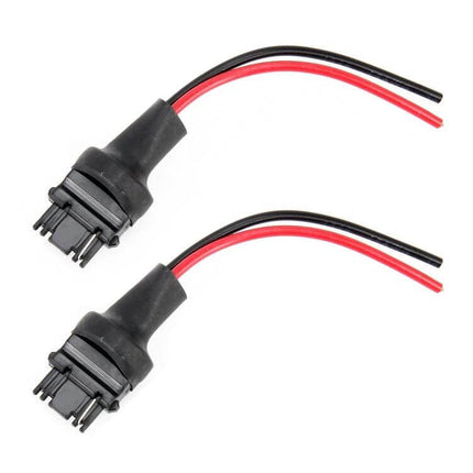 T25 3156 Bulb Holder Base Socket With Wire For Car Light Replacement - pair of black plastic sockets with red and black wires for LED bulb upgrade