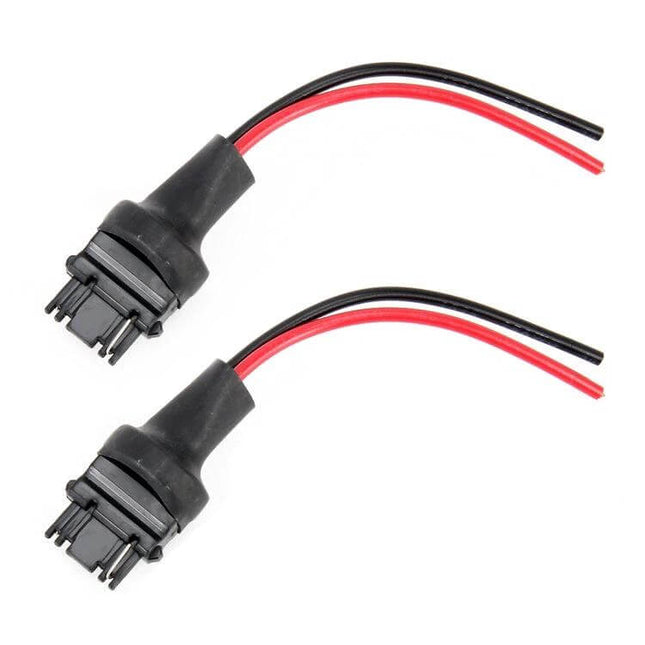 T25 3156 Bulb Holder Base Socket With Wire For Car Light Replacement - pair of black plastic sockets with red and black wires for LED bulb upgrade