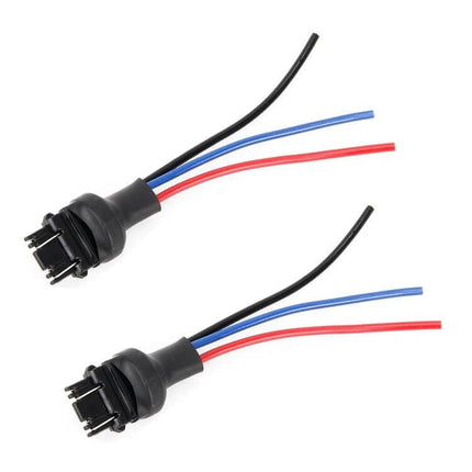 1 Pair Bulb Holder Base With Wire For Car Bulbs Simple Fit - pre-wired T25/3157 adapter with red blue black wires for LED or halogen bulb conversions