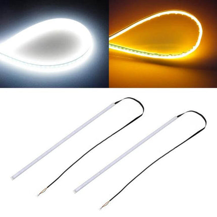 Car LED Turn and Running Lights 60cm flexible white amber strips for bumper daytime running and turn signal