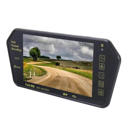 7-Inch Rear View Car Monitor with Bluetooth and Reverse Function showing clear LED display and Bluetooth call control for safer reversing
