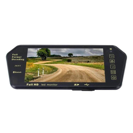 7-Inch Rear View Car Monitor with Bluetooth and Reverse Function showing clear rear camera display and Bluetooth call controls