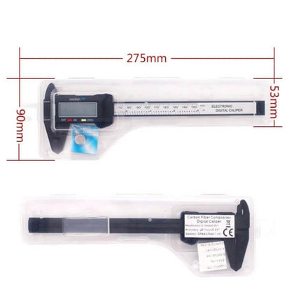 LCD Digital Vernier Caliper 150 mm For Quick Home Measurements — 0–150mm LCD caliper in plastic case showing dimensions and clear display
