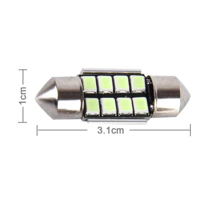 LED Car Dome Reading Light 31mm 2-Pack Interior Lamp — 31mm LED festoon bulb with 8 SMD chips, aluminum alloy housing, bright interior dome/read/map light