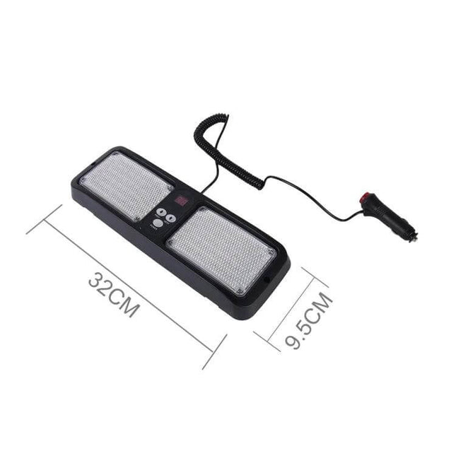LED Car Warning Light Waterproof For Emergency Roadside Use - dual flexible 86-LED lamp with cigarette plug, 12 flash patterns, mounts to sunshade