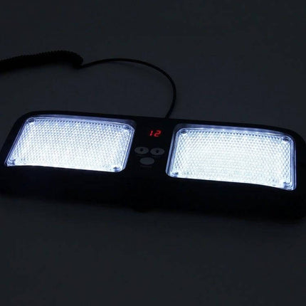 LED Car Warning Light Waterproof For Emergency Roadside Use — dual 86-LED waterproof lamps mounted to sunshade with 12 flash patterns for roadside emergencies