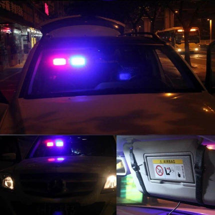 LED Car Warning Light Waterproof For Emergency Roadside Use mounted on sunshade showing bright blue and red 86-LED emergency signaling lights