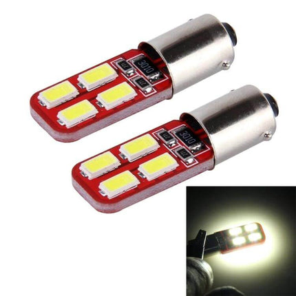 BA9S LED Car Clearance Light White Easy Install For Vehicles - pair of BA9S white LED clearance bulbs showing 6-SMD board and lit inset
