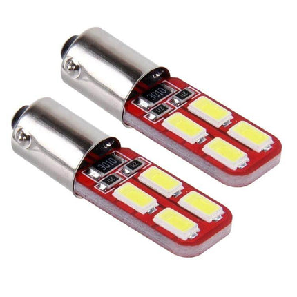 BA9S LED Car Clearance Light White Easy Install For Vehicles - pair of BA9S white LED clearance bulbs with metal base, 6-SMD board, plug-and-play fit