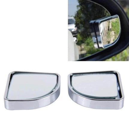 2 Pack Wide Angle Car Blind Spot Rear View Mirrors for Safer Driving - chrome corner stick-on mirrors showing expanded side view